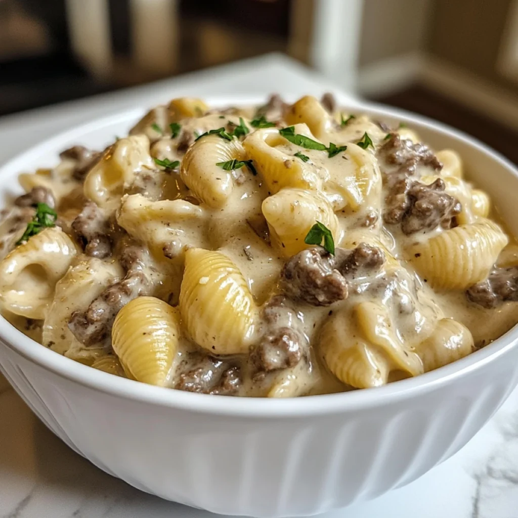 Creamy Beef and Shells: Hearty and Delicious