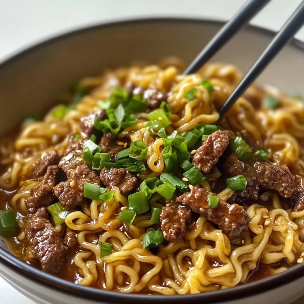 One Pot Ground Mongolian Beef Ramen Noodles